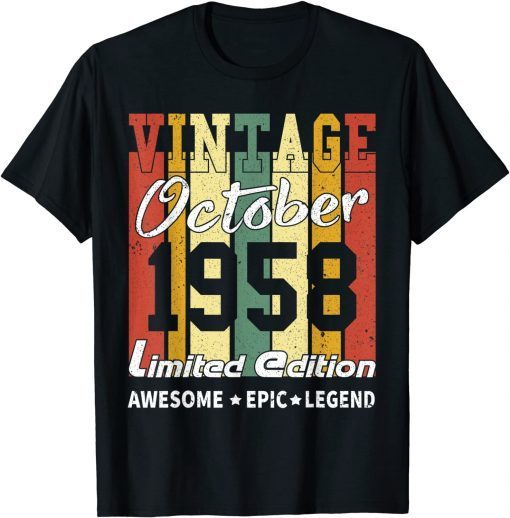 2021 Vintage Limited Edition Birthday Decoration October 1958 T-Shirt