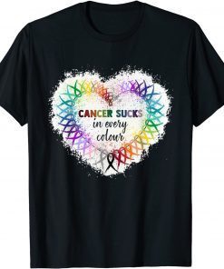 Cancer Sucks In Every Color Cancer Awareness Ribbons Heart Unisex TShirt