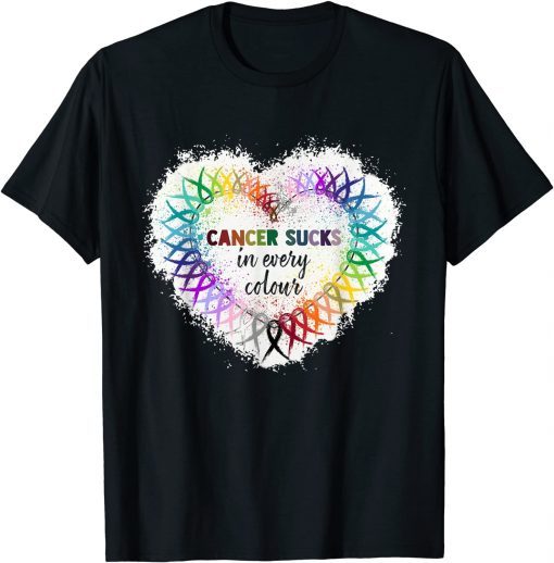 Cancer Sucks In Every Color Cancer Awareness Ribbons Heart Unisex TShirt