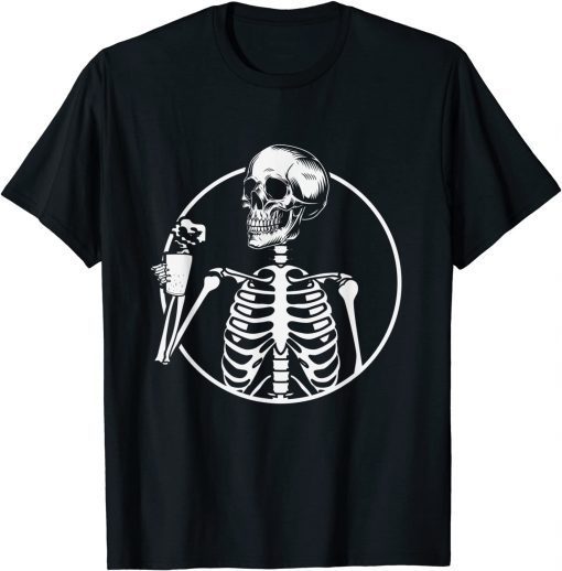 Happy Halooween Day Funny skeleton drinking coffee T-Shirt