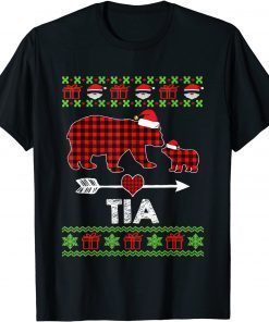 Tia Bear Santa Red Plaid Family Pajamas For Christmas T-Shirt