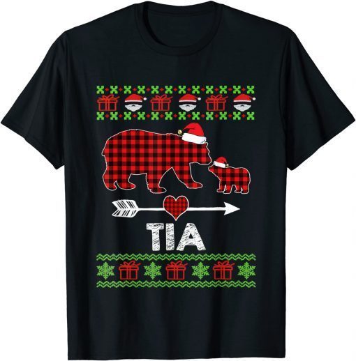 Tia Bear Santa Red Plaid Family Pajamas For Christmas T-Shirt