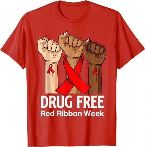 Classic Hand In October We Wear Red Ribbon Week Awareness 2021 T-Shirt