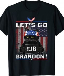 Official Let’s Go Brandon Black Cat Conservative American Flag T-Shirt