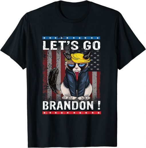 Black Cat Let’s Go Brandon Conservative American Flag T-Shirt