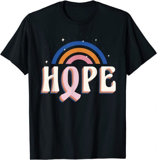 Vintage Retro Hope Pink Ribbon Rainbow Breast Cancer Gift Tee Shirt