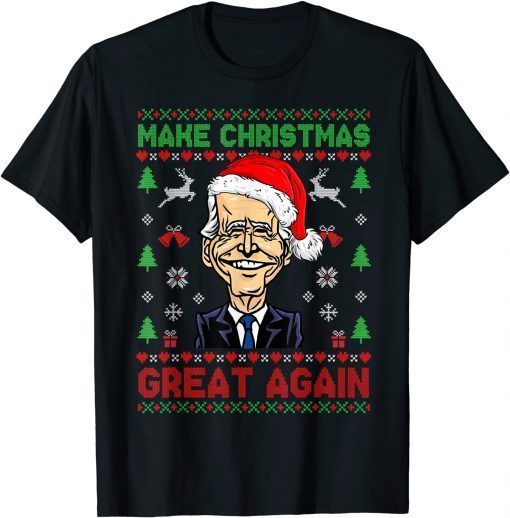 Make Christmas Great Again Funny Joe Biden Santa Hat Knitted T-Shirt