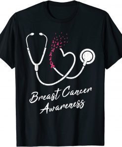2021 Nurse Stethoscope Heart Pink Ribbon Breast Cancer Awareness T-Shirt