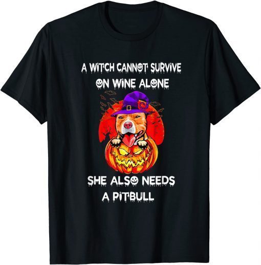 Classic Pitbull Witch Pumpkin Halloween T-Shirt