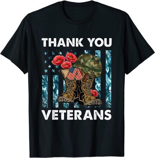 Thank you veterans combat boots poppy flower veteran day Unisex TShirt