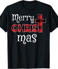 Merry Christmas Shirt Christians Gifts Buffalo Plaid Pajamas T-Shirt