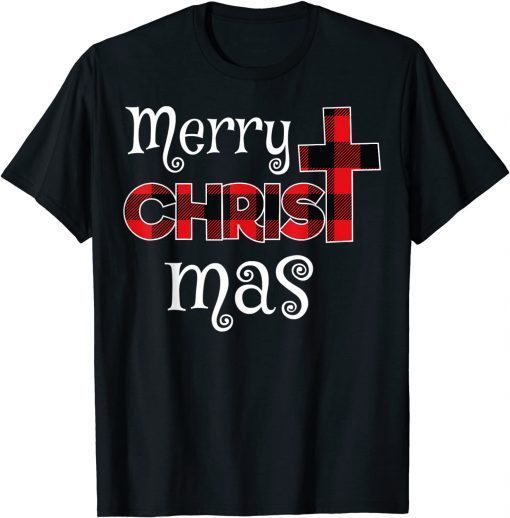 Merry Christmas Shirt Christians Gifts Buffalo Plaid Pajamas T-Shirt