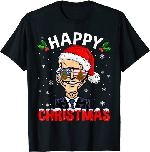 Happy Christmas Funny Joe Biden Santa Hat Xmas Snowflake T-Shirt