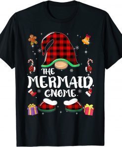 Mermaid Gnome Buffalo Plaid Red Matching Family Christmas T-Shirt