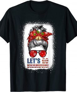 Let’s Go Brandon Messy Bun Girl Christmas Biden US Flag Xmas T-Shirt