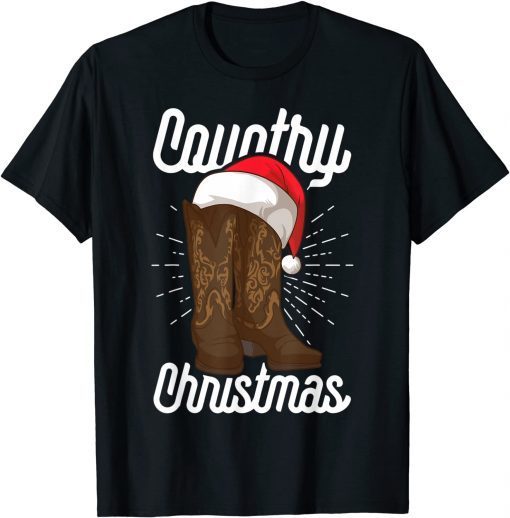 Country Christmas Cowboy Boots Country Music Christmas T-Shirt