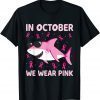 Shark In October We Wear Pink Breast Cancer Kids Boy Toddler T-Shirt