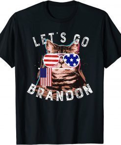 Vintage Cat US Flag Let's go Brandon Gift Tee Shirts