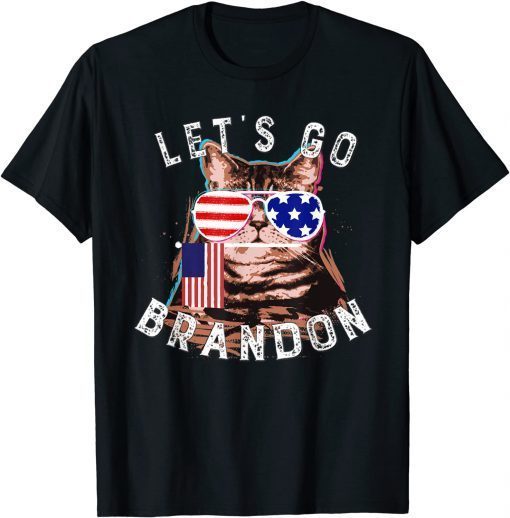 Vintage Cat US Flag Let's go Brandon Gift Tee Shirts