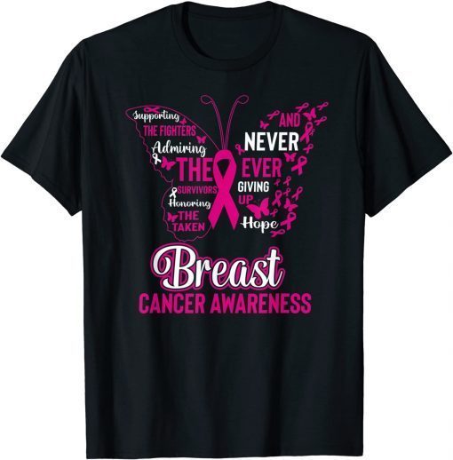 T-Shirt Breast Cancer Awareness Butterfly Pink Ribbon Hope