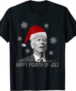 Xmas Funny Anti Joe Biden Happy 4th of July Merry Christmas T-Shirt