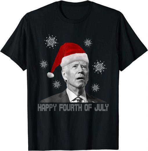 Xmas Funny Anti Joe Biden Happy 4th of July Merry Christmas T-Shirt