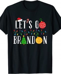 2022 Santa Hat Christmas Let's Go Braden Brandon US Flag Funny T-Shirt