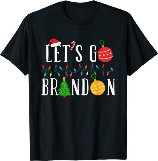 2022 Santa Hat Christmas Let's Go Braden Brandon US Flag Funny T-Shirt