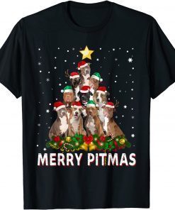 Merry Pitmas Pitbull Dog Ugly Christmas Sweater Tree Dogs T-Shirt
