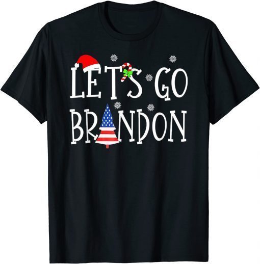 Classic Merry Christmas Let's Go Brandon US Flag Three Pine Trees T-Shirt