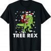 Christmas Dinosaur Tree Rex Pajamas Santa Men Boys Xmas Funny T-Shirt