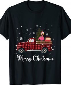 Merry Christmas Flamingo Farm Red Truck with Christmas Tree Unisex T-Shirt