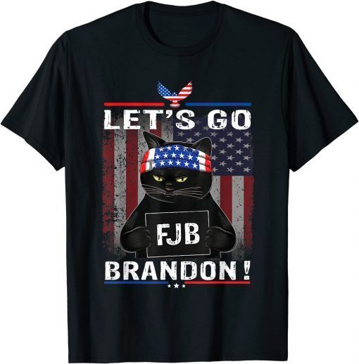 Official Let’s Go Brandon Black Cat Conservative American Flag T-Shirt