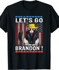 Cat Let's Go Brandon American Flag Impeach Biden Men Women Unisex Tee Shirts