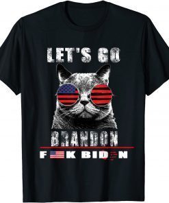 T-Shirt Cat Let's Go Brandon America Flag Funny