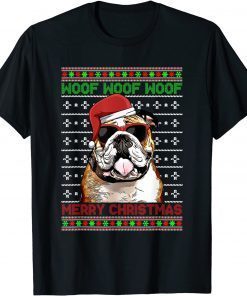 Bulldog Dog Funny Woof Merry Christmas 2021 Shirts