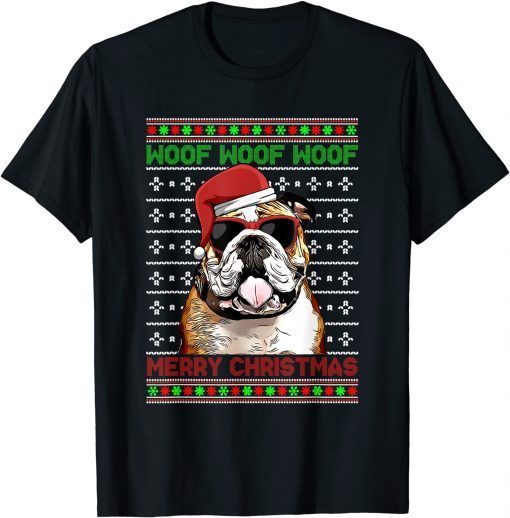 Bulldog Dog Funny Woof Merry Christmas 2021 Shirts