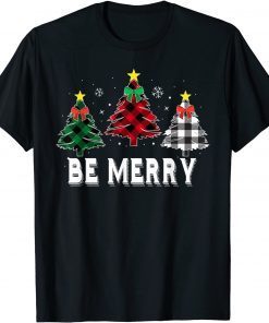 2021 Be Merry Christmas Tree Buffalo Plaid Family Matching Pajama T-Shirt