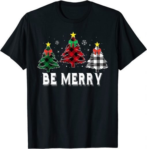 2021 Be Merry Christmas Tree Buffalo Plaid Family Matching Pajama T-Shirt