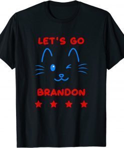 Let's Go Brandon Cat Winks At Me Loves Cats US Flag 2021 T-Shirt