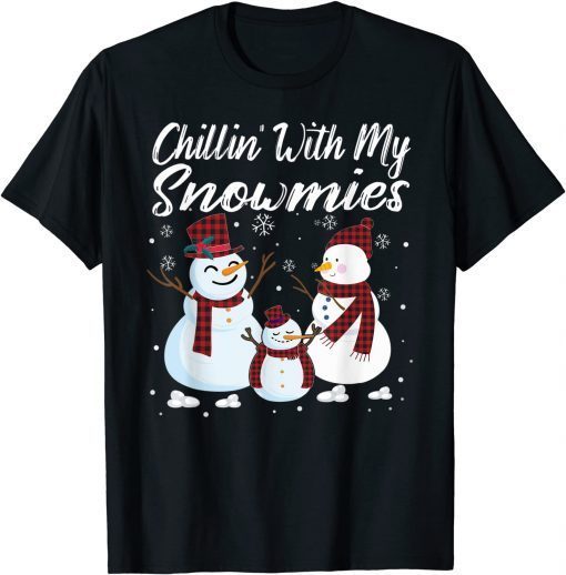 Chillin With My Snowmies Family Pajamas Buffalo Christmas Gift T-Shirt