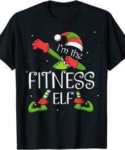 Official I'm The Fitness Elf Dabbing Santa Claus Xmas For Family T-Shirt