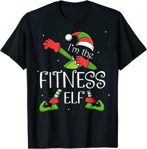 Official I'm The Fitness Elf Dabbing Santa Claus Xmas For Family T-Shirt