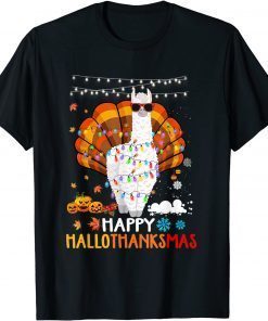 Llama Happy Hallothanksmas Halloween Thanksgiving Xmas 2021 T-Shirt