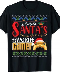 T-Shirt Santa's Favorite Video Game Christmas Pajama Santa Hat Light