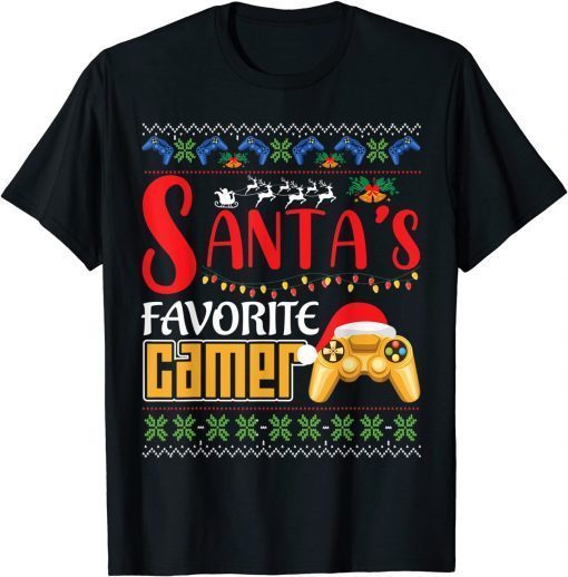 T-Shirt Santa's Favorite Video Game Christmas Pajama Santa Hat Light