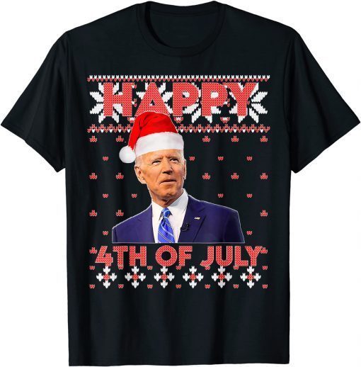 Funny Happy 4th Of July Santa Hat Joe Biden Ugly Christmas 2021 TShirt