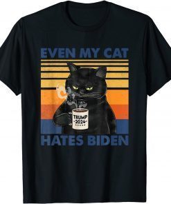 Even My Cat Hates Biden Funny Coffee Cat T-Shirt