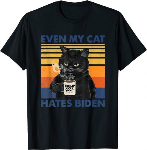 Even My Cat Hates Biden Funny Coffee Cat T-Shirt