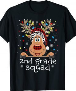 2nd Grade Squad Plaid Reindeer Santa Hat Teacher Christmas Official T-Shirt